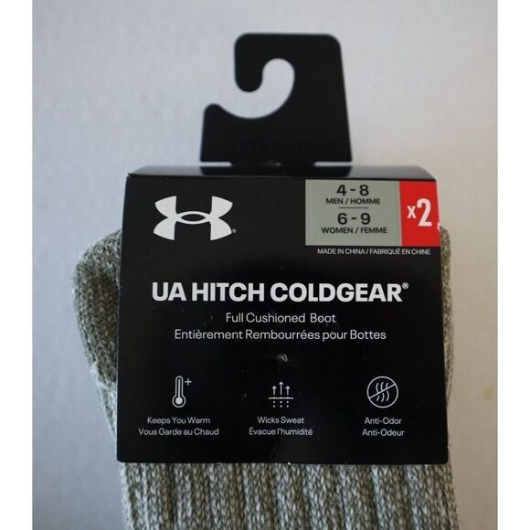 Under Armour Men 4-8 Women 6-9 Khaki Hitch ColdGear Wool Blend Boot Socks-2 Pair - Picture 3 of 7